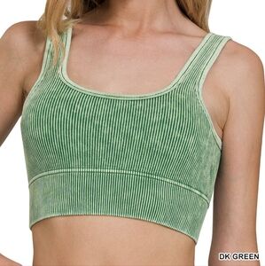 Velvet Ribbed Sports Bra in Dark Green
